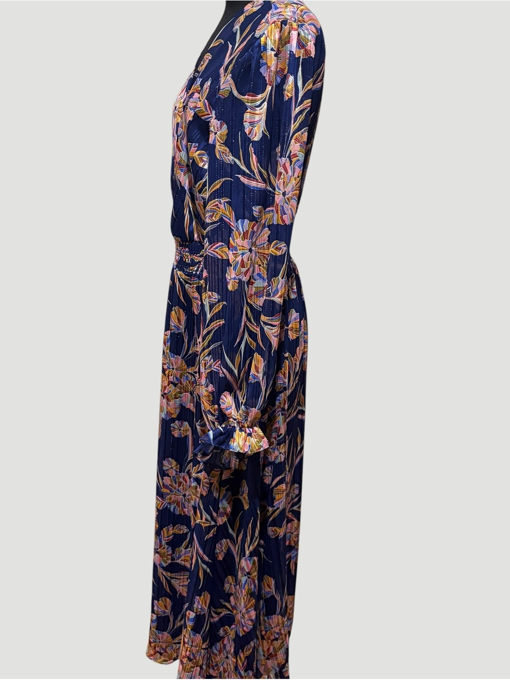 Laundry By Shelli Segal Navy Floral Long Sleeve Maxi Dress - Picture 2 of 12